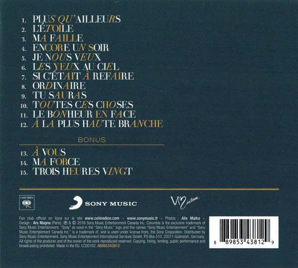 Celine Dion  Encore Un Soir; Deluxe edition 1 : Back